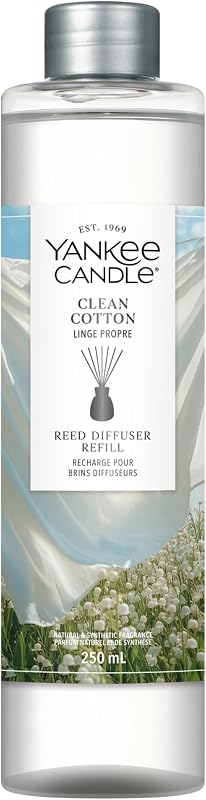 Yankee Candle Recharge pour Diffuseur à bâtonnets | Coton propre | Pour les petits à moyens espaces | Jusqu'à 