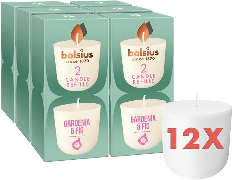 Bolsius - Recharge CleanLight - Gardénia & figue - Bougie rechargeable - Lot de 12 - Recharges uniquement - Co