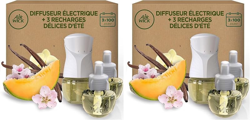 Air Wick Home Air Freshener Kit Electric Diffuser + 3 Refills Summer Delights Fragrance x 19 ml (Pack of 2)